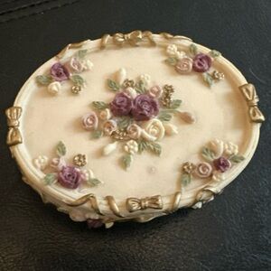 Small Hand Painted Trinket Box Raised Flower Decorative Design Dezine